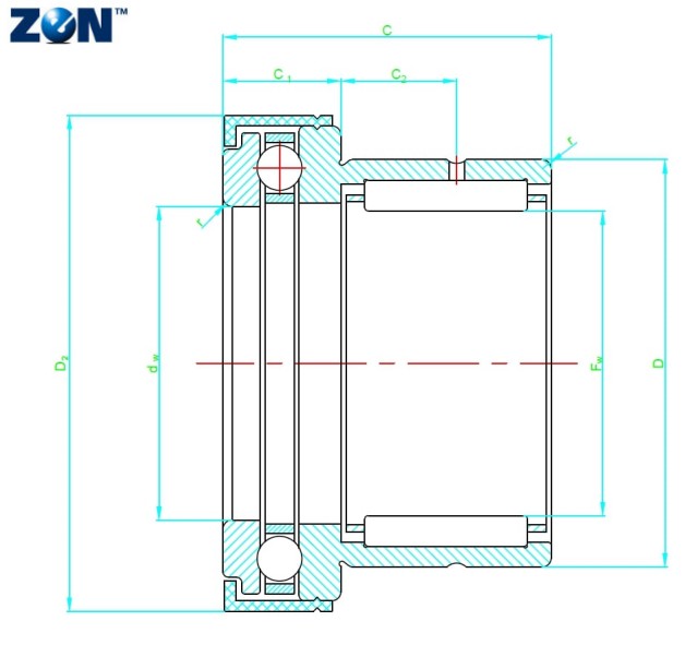 Roulement combiné à aiguilles avec butée à billes NKX45-Z ZEN