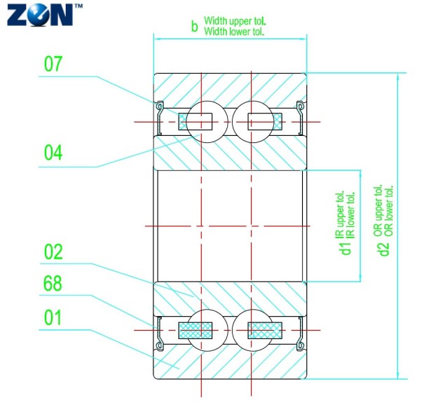 Roulement à billes à contact oblique 3803-B-2RS ZEN - 17x26x7