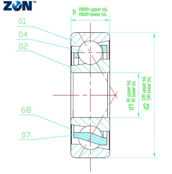 Roulement à billes à contact oblique 7202-B-2RS ZEN - 15x35x11