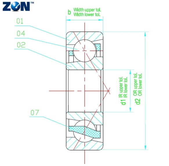 Roulement à billes à contact oblique S7304-B ZEN - 20x52x15