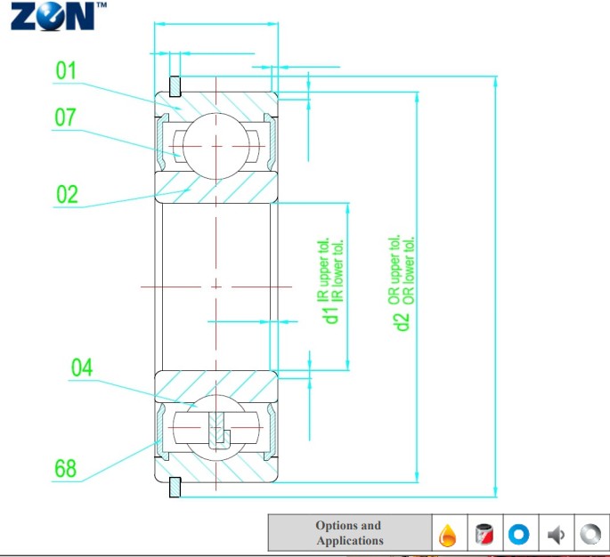 Roulement à billes 6309-2RS-NR ZEN - 45x100x25
