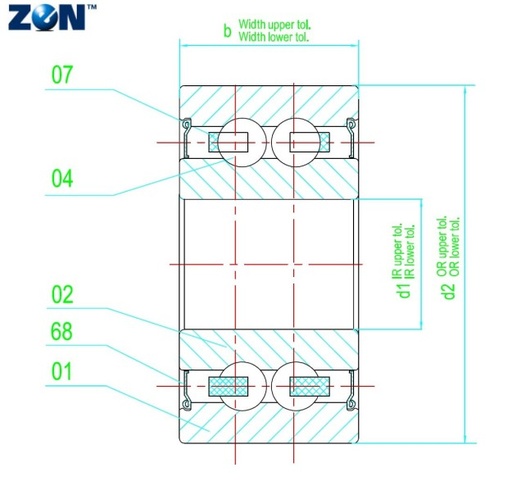 [3802B2RS] Roulement à billes à contact oblique 3802-B-2RS ZEN