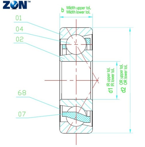 [7201B2RS] Roulement à billes à contact oblique 7201-B-2RS ZEN